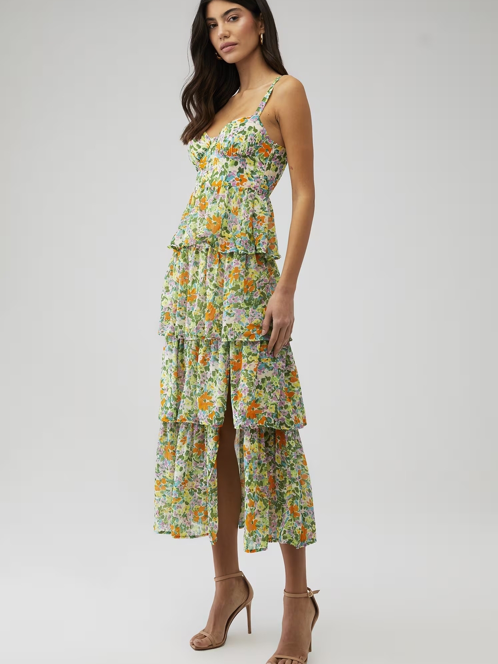 ASTR the Label Midsummer Floral Anthropologie Revolve Tiered Maxi Dress Large